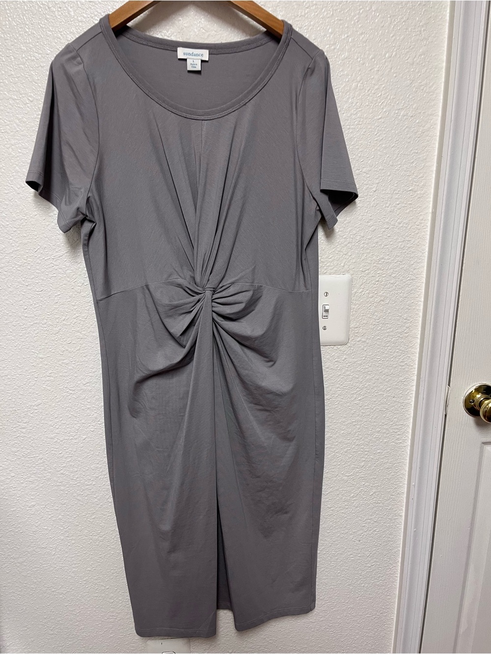 Sundance Dress Size L Journeys Joy Front Knot Gray Short Sleeve Cotton Blend